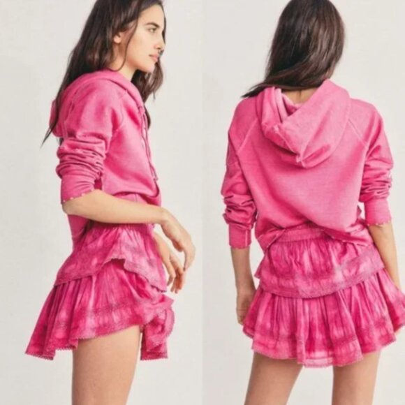 NEW LoveShack Fancy Ruffle Mini Skirt in Bordeaux Hand Dye Size XS - Picture 2 of 5